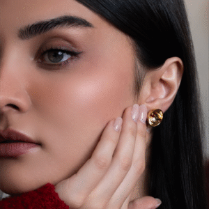 گوشواره طلا با نگین جواهر صورتی و قرمز